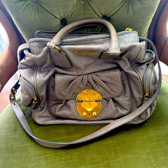 Miu Miu Handbags - Miu Miu light grey Vitello large tote/crossbody bag